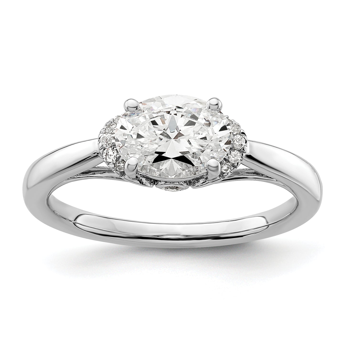 14k White Gold 1/20 Ct. Lab Grown Diamond VS/SI+ G+ 1 Ct. Center East-West Oval Engagement Ring