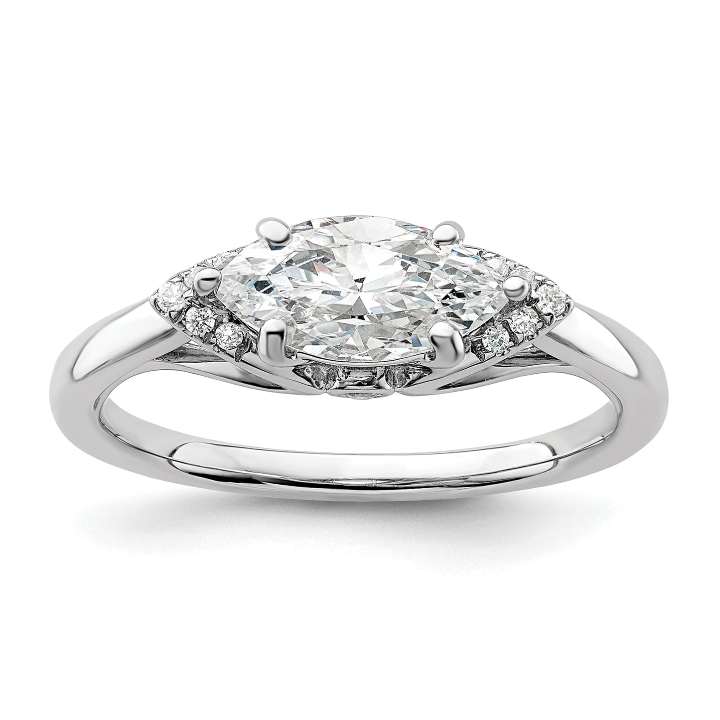 14k White Gold 1/20 Ct. Lab Grown Diamond VS/SI+ G+ 1 Ct. Center East-West Marquise Engagement Ring