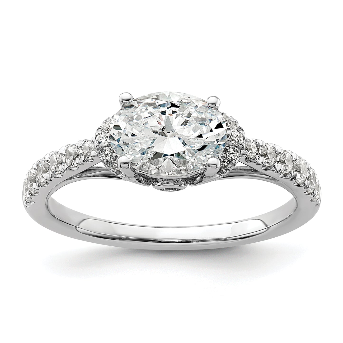 14k White Gold 1/3 Ct. Lab Grown Diamond VS/SI+ G+ 1 Ct. Center East-West Oval Engagement Ring