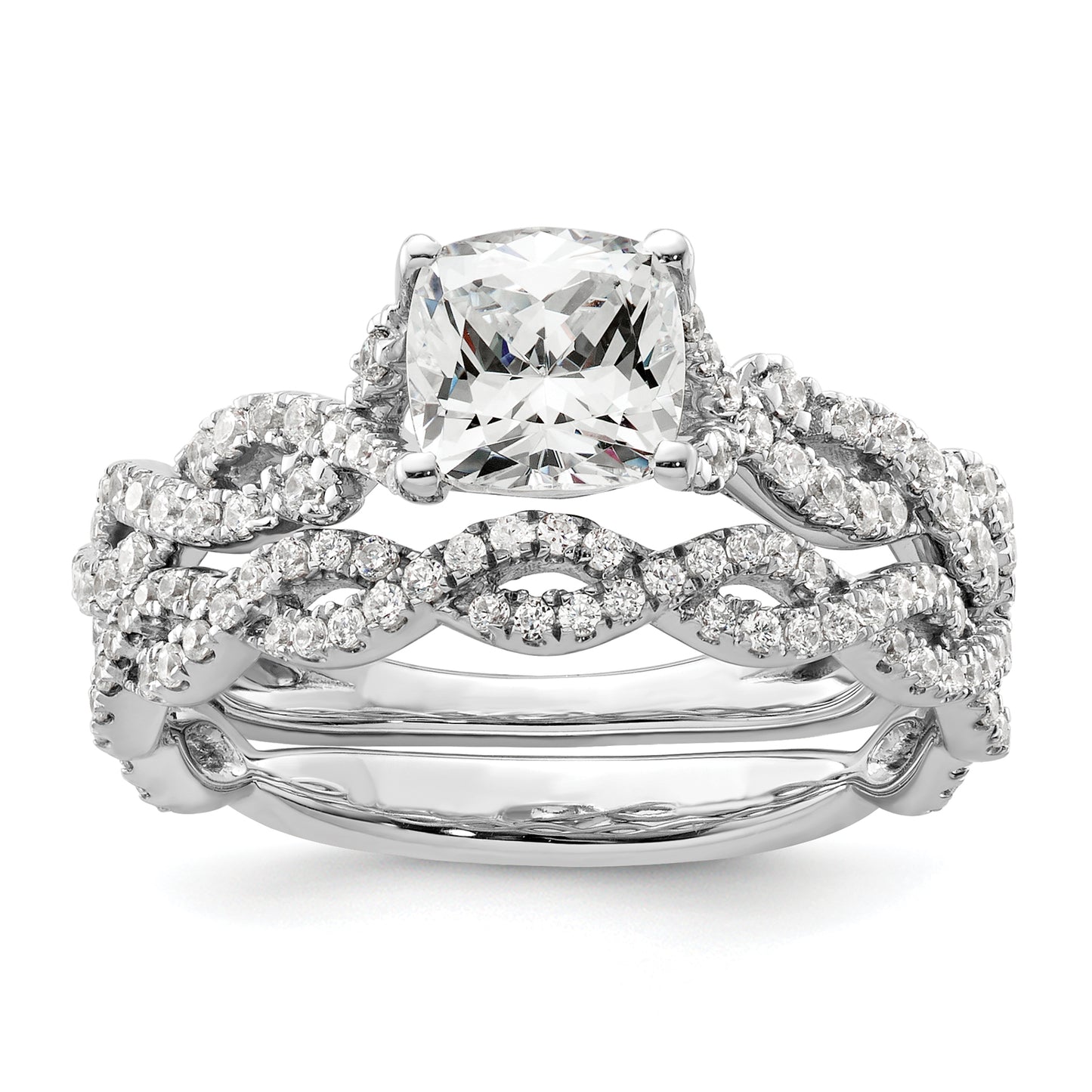 14k White Gold 3/8 Ct. Lab Grown Diamond VS/SI+ G+ 1 Ct. Center Cushion Engagement Ring