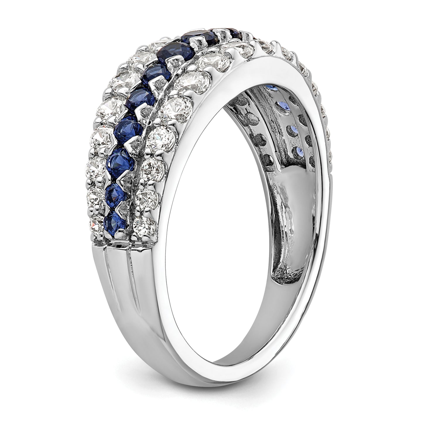 14k White Gold 7/8 Ct. Lab Grown Diamond VS/SI+ G+ and Lab Created Blue Sapphire Fashion Ring