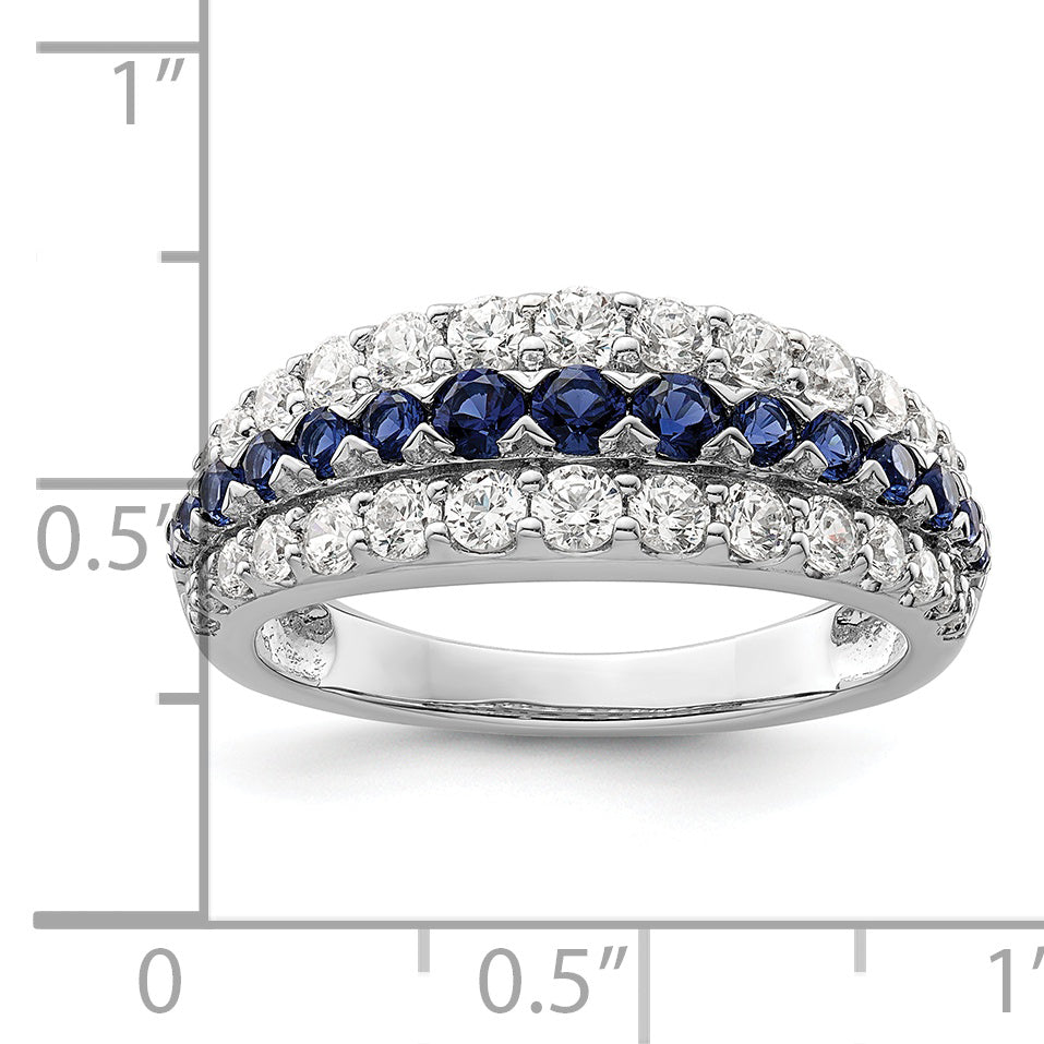 14k White Gold 7/8 Ct. Lab Grown Diamond VS/SI+ G+ and Lab Created Blue Sapphire Fashion Ring