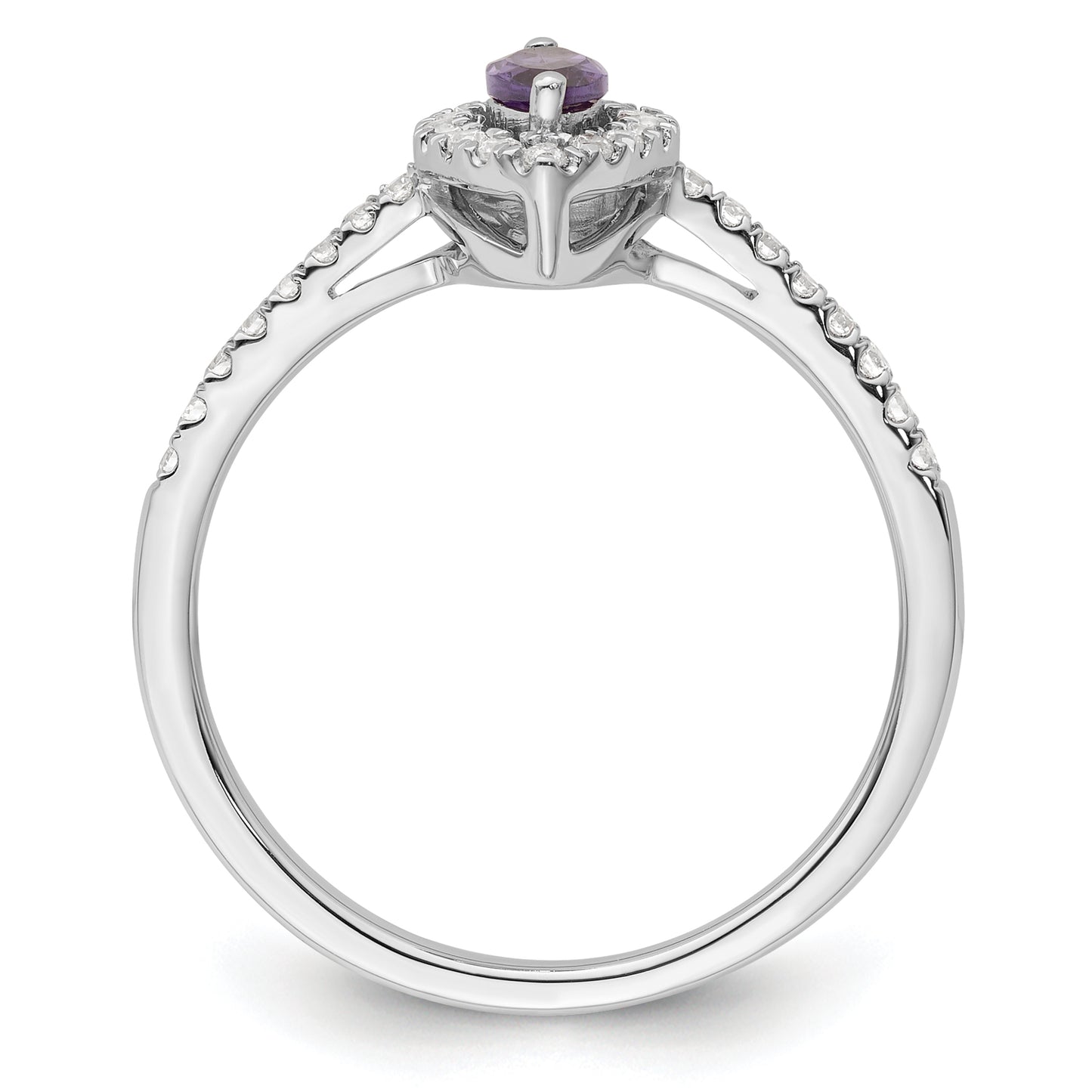 14k White Gold 1/5 Ct. Lab Grown Diamond VS/SI+ G+ and Amethyst February Birthstone Ring