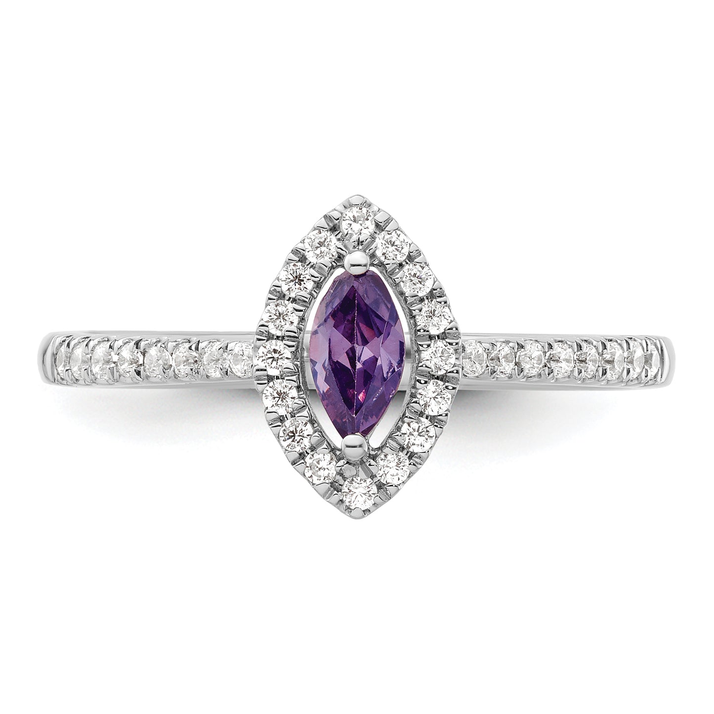 14k White Gold 1/5 Ct. Lab Grown Diamond VS/SI+ G+ and Amethyst February Birthstone Ring