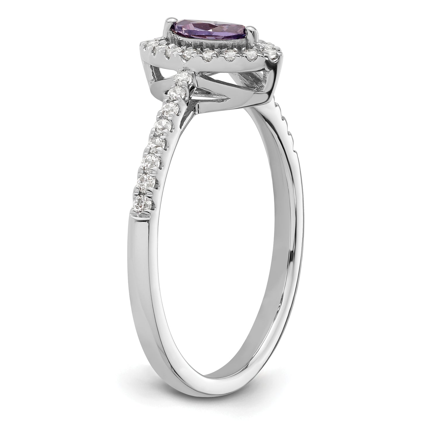 14k White Gold 1/5 Ct. Lab Grown Diamond VS/SI+ G+ and Amethyst February Birthstone Ring