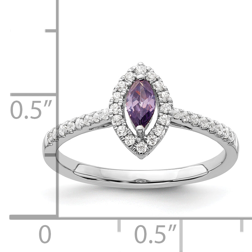 14k White Gold 1/5 Ct. Lab Grown Diamond VS/SI+ G+ and Amethyst February Birthstone Ring