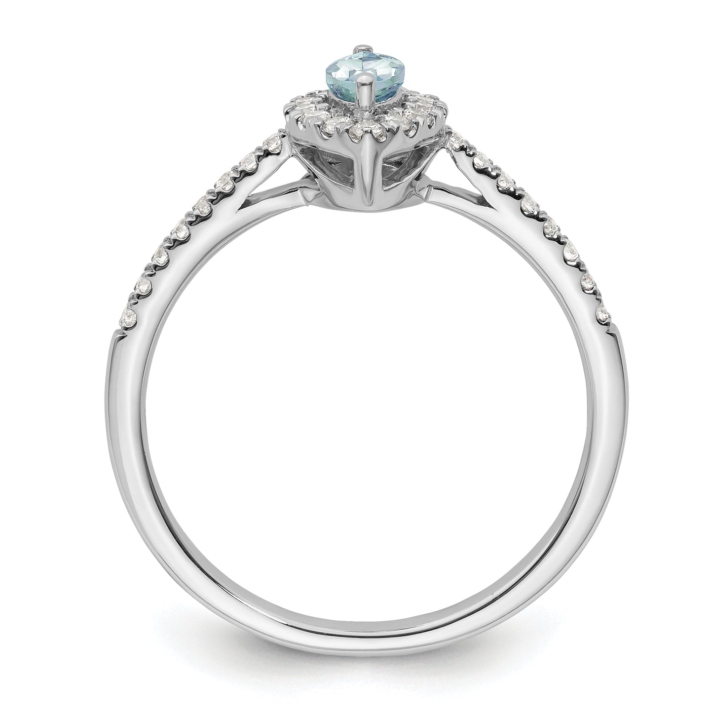 14k White Gold 1/5 Ct. Lab Grown Diamond VS/SI+ G+ and Aquamarine March Birthstone Ring