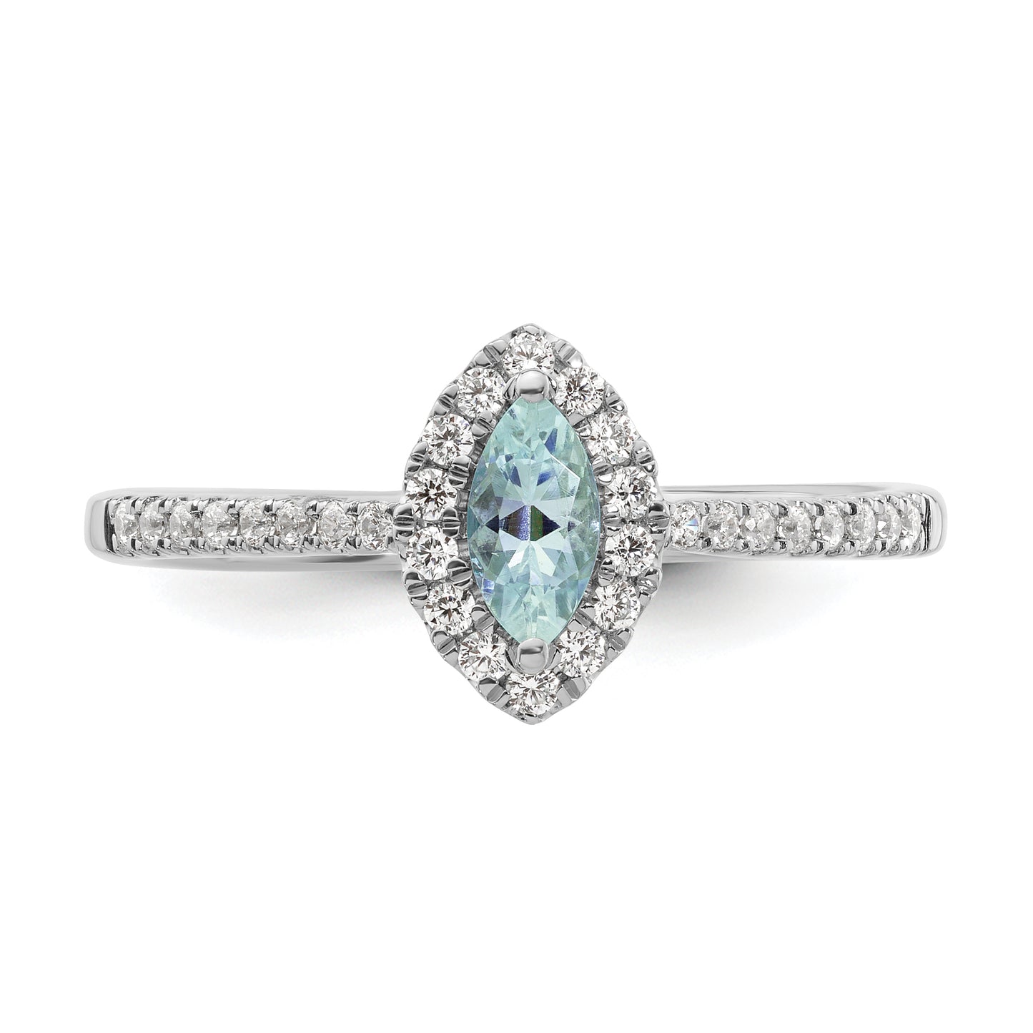 14k White Gold 1/5 Ct. Lab Grown Diamond VS/SI+ G+ and Aquamarine March Birthstone Ring