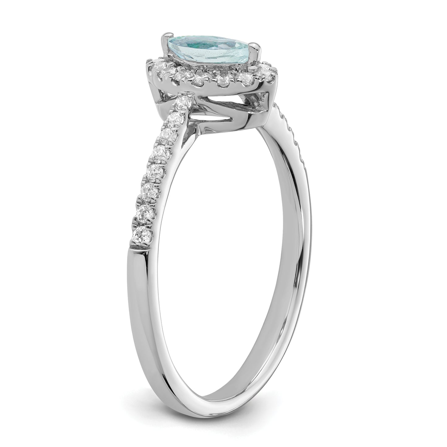 14k White Gold 1/5 Ct. Lab Grown Diamond VS/SI+ G+ and Aquamarine March Birthstone Ring