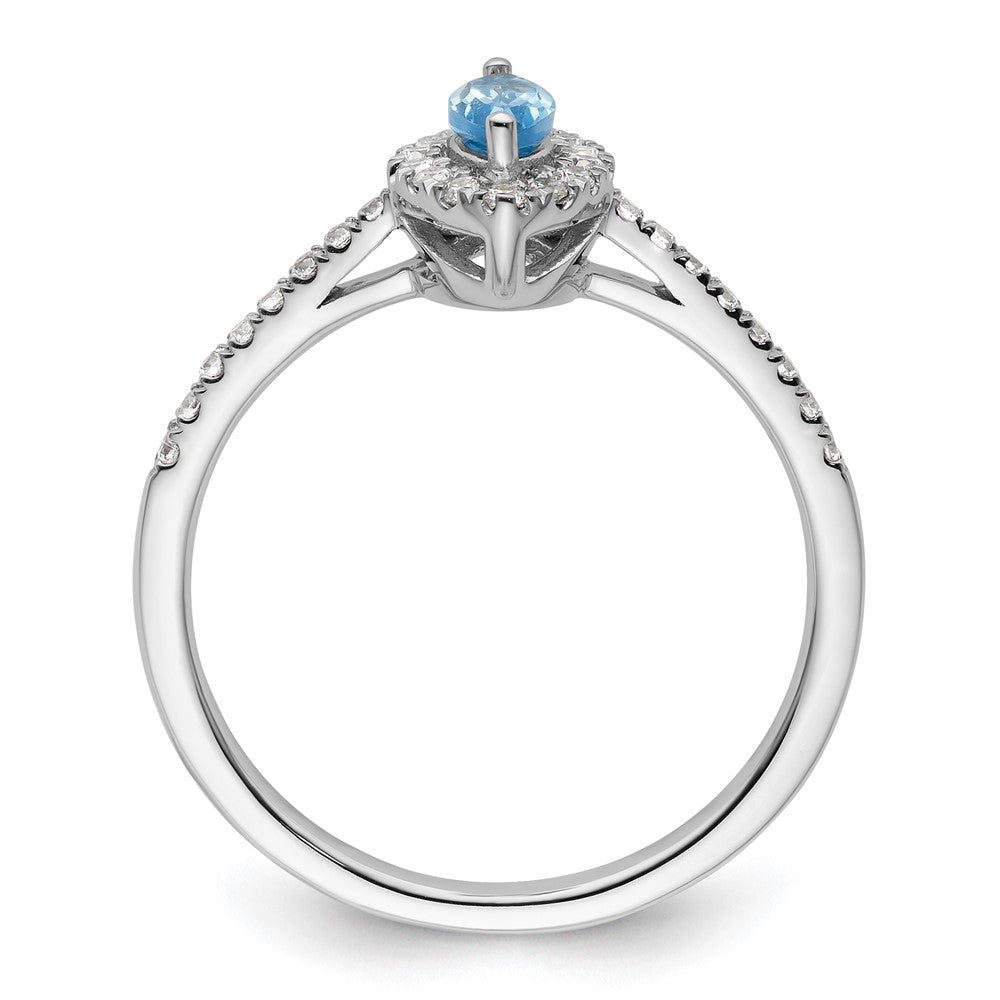 14k White Gold 1/5 Ct. Lab Grown Diamond VS/SI+ G+ and Blue Topaz December Birthstone Ring