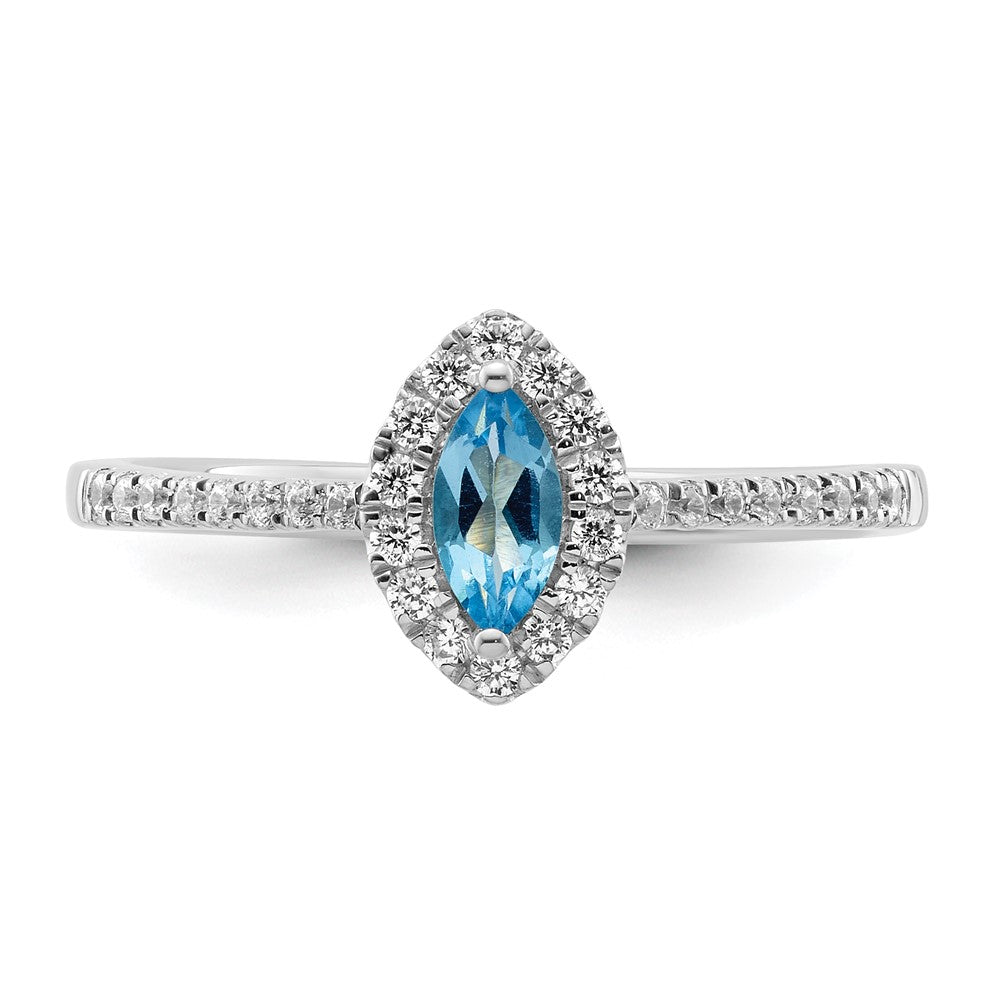 14k White Gold 1/5 Ct. Lab Grown Diamond VS/SI+ G+ and Blue Topaz December Birthstone Ring