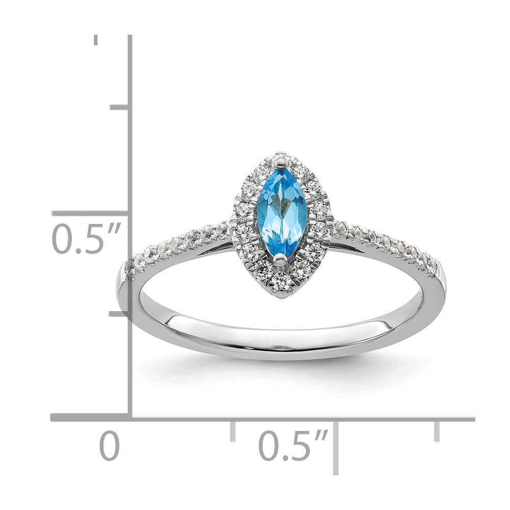 14k White Gold 1/5 Ct. Lab Grown Diamond VS/SI+ G+ and Blue Topaz December Birthstone Ring