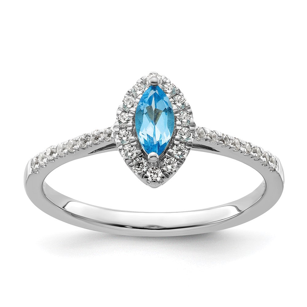 14k White Gold 1/5 Ct. Lab Grown Diamond VS/SI+ G+ and Blue Topaz December Birthstone Ring