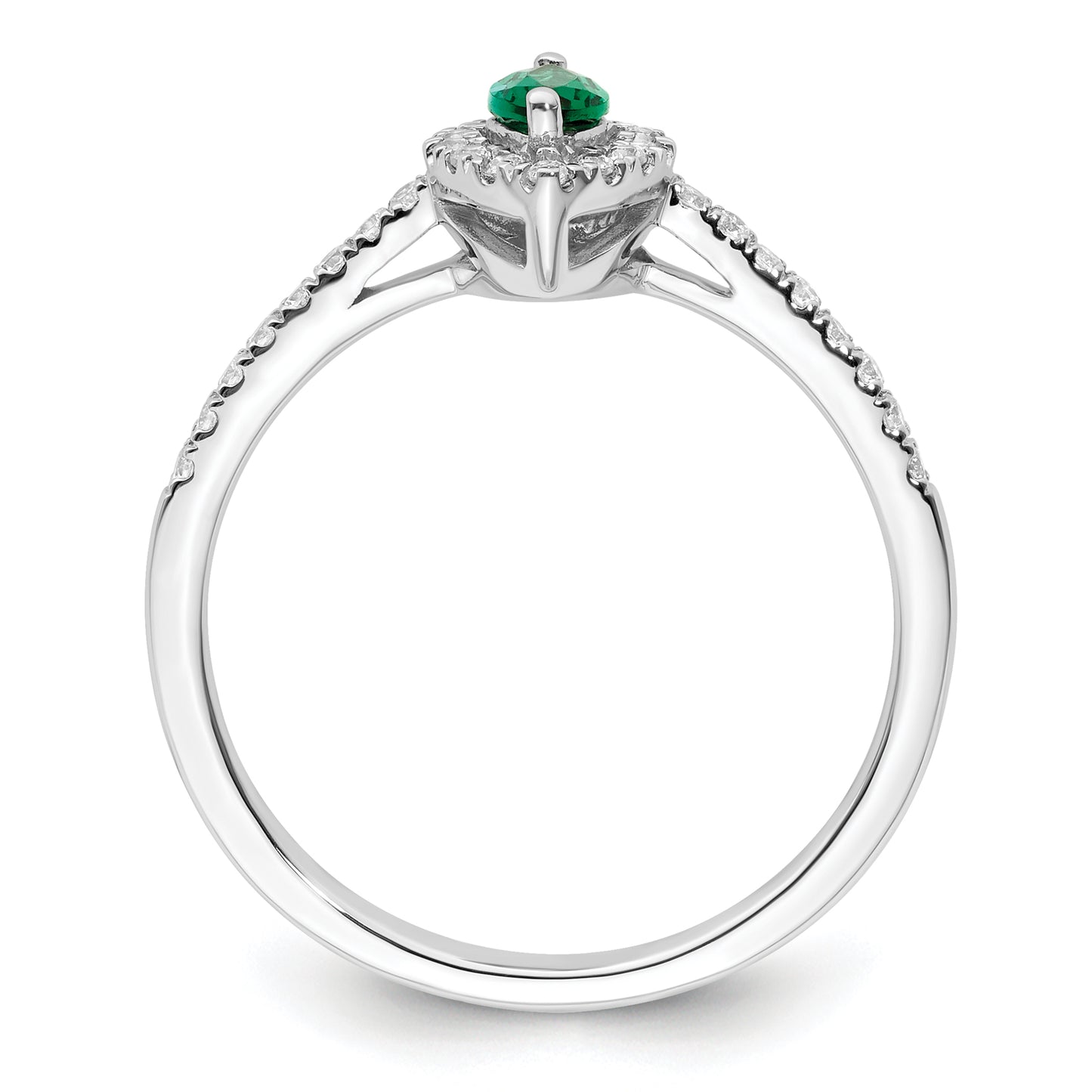 14k White Gold 1/5 Ct. Lab Grown Diamond VS/SI+ G+ and Lab Created Emerald May Birthstone Ring