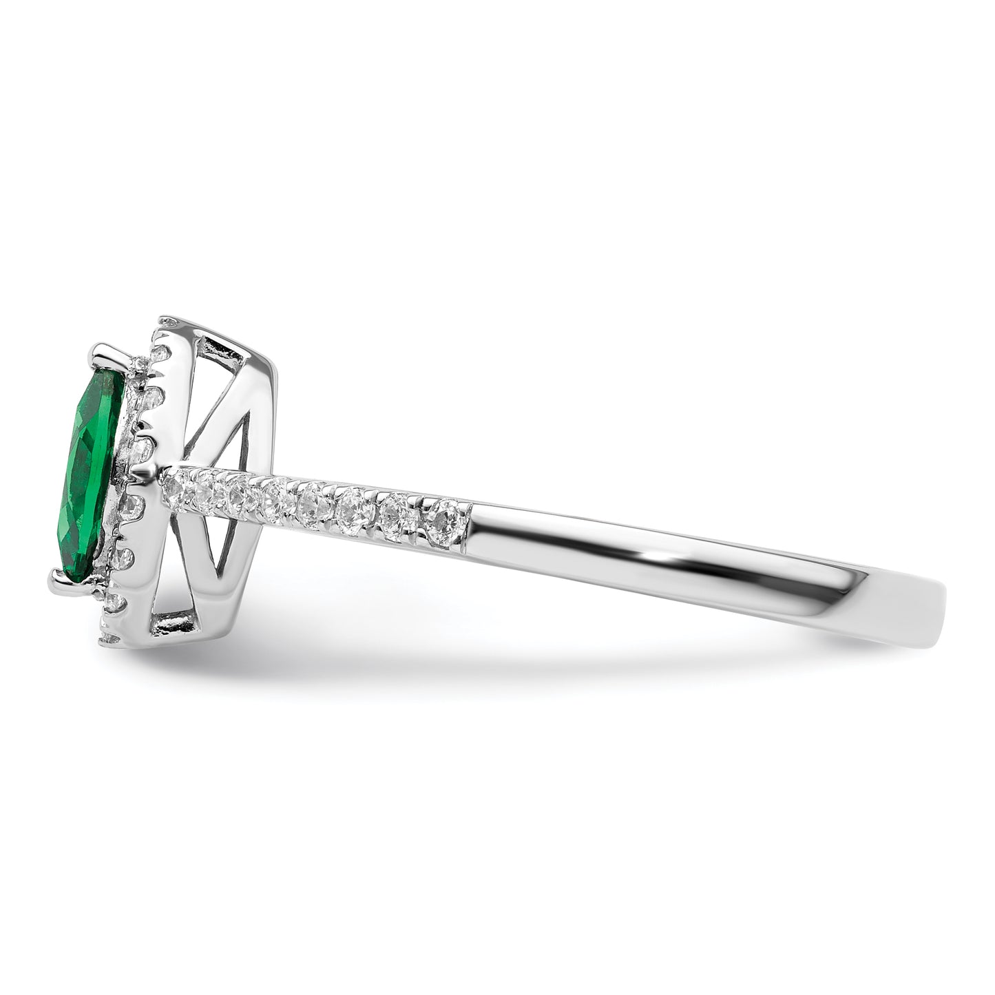 14k White Gold 1/5 Ct. Lab Grown Diamond VS/SI+ G+ and Lab Created Emerald May Birthstone Ring