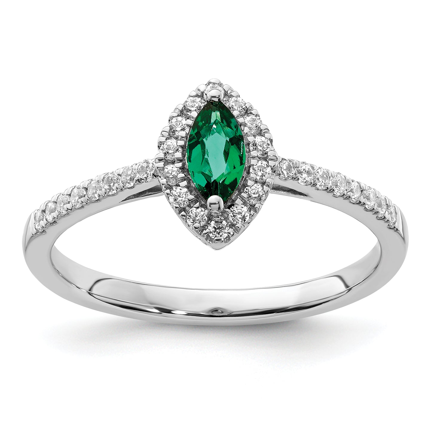 14k White Gold 1/5 Ct. Lab Grown Diamond VS/SI+ G+ and Lab Created Emerald May Birthstone Ring