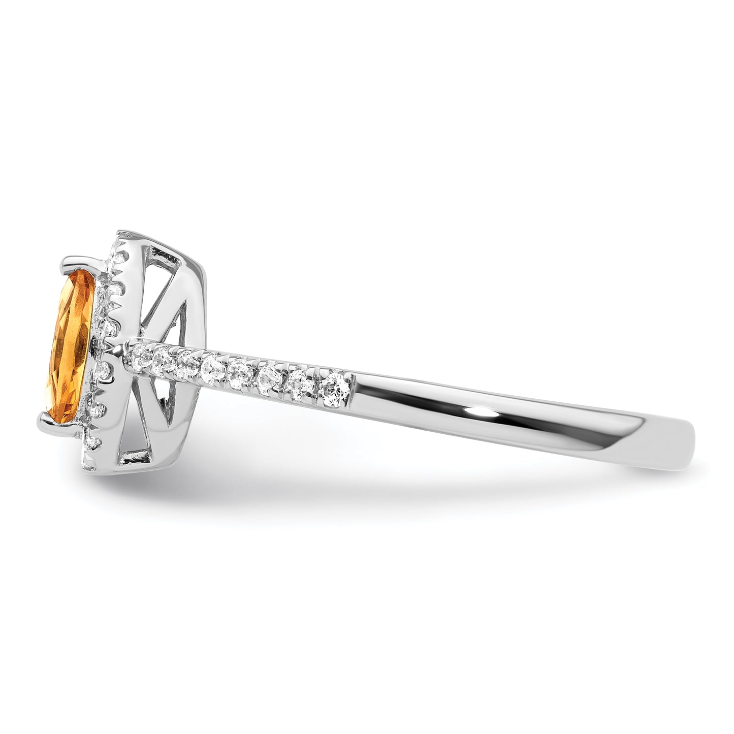 14k White Gold 1/5 Ct. Lab Grown Diamond VS/SI+ G+ and Citrine November Birthstone Ring