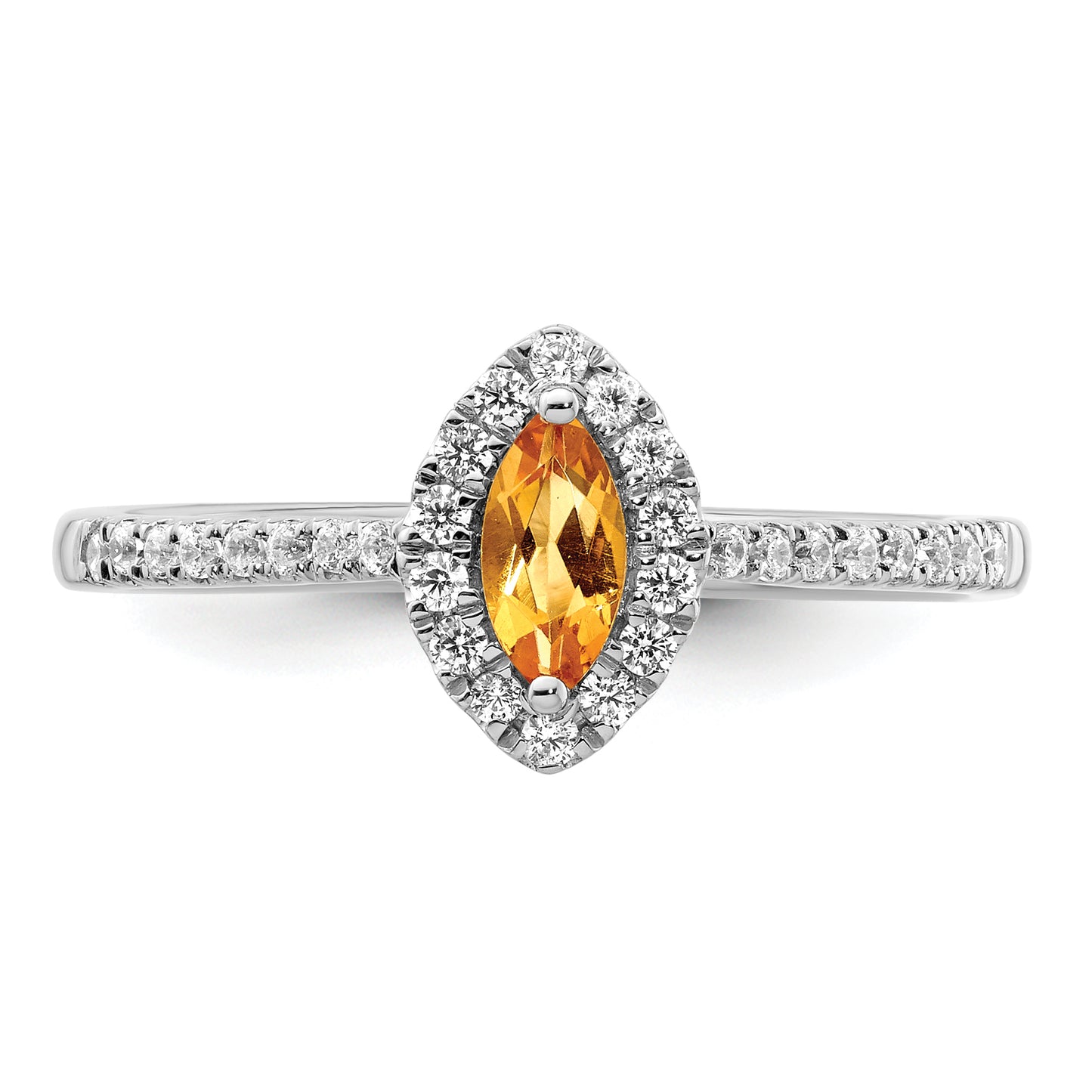 14k White Gold 1/5 Ct. Lab Grown Diamond VS/SI+ G+ and Citrine November Birthstone Ring