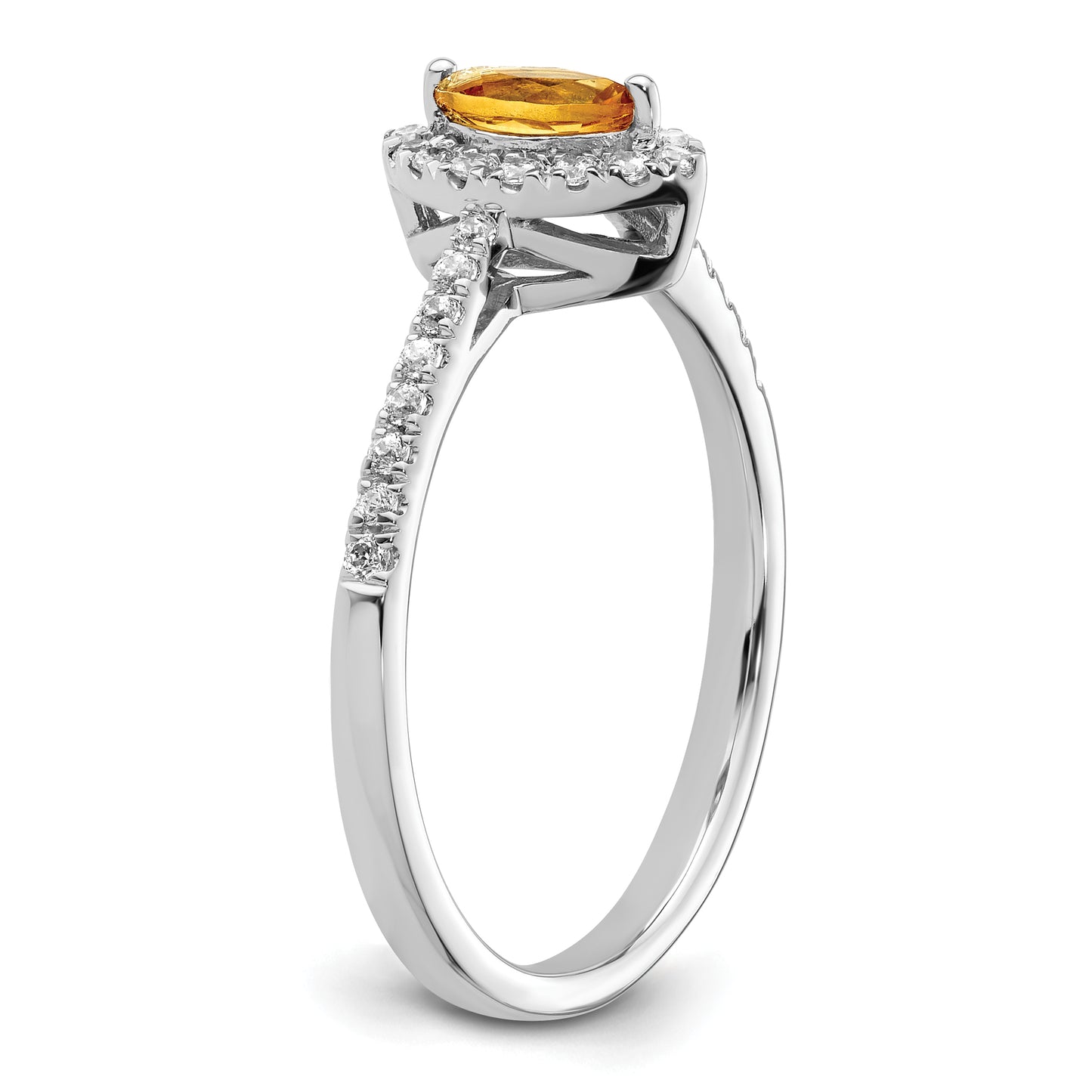 14k White Gold 1/5 Ct. Lab Grown Diamond VS/SI+ G+ and Citrine November Birthstone Ring