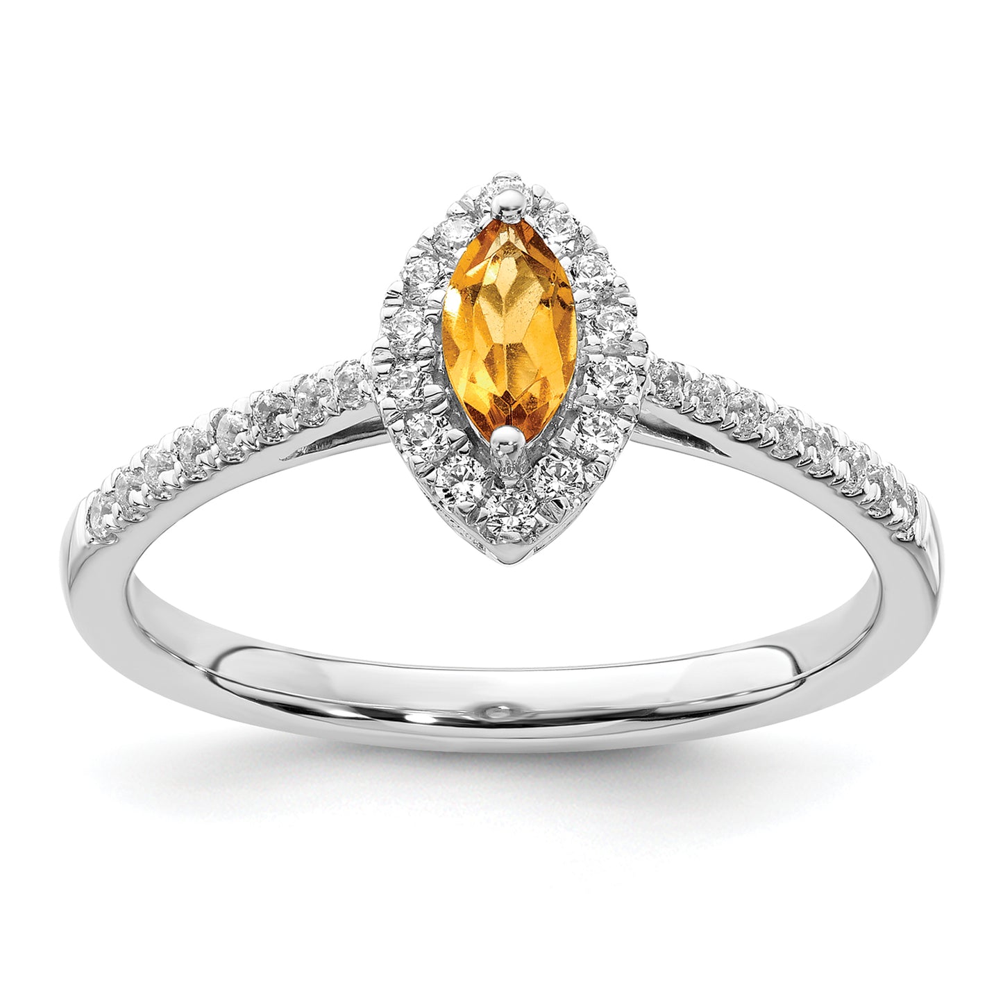 14k White Gold 1/5 Ct. Lab Grown Diamond VS/SI+ G+ and Citrine November Birthstone Ring