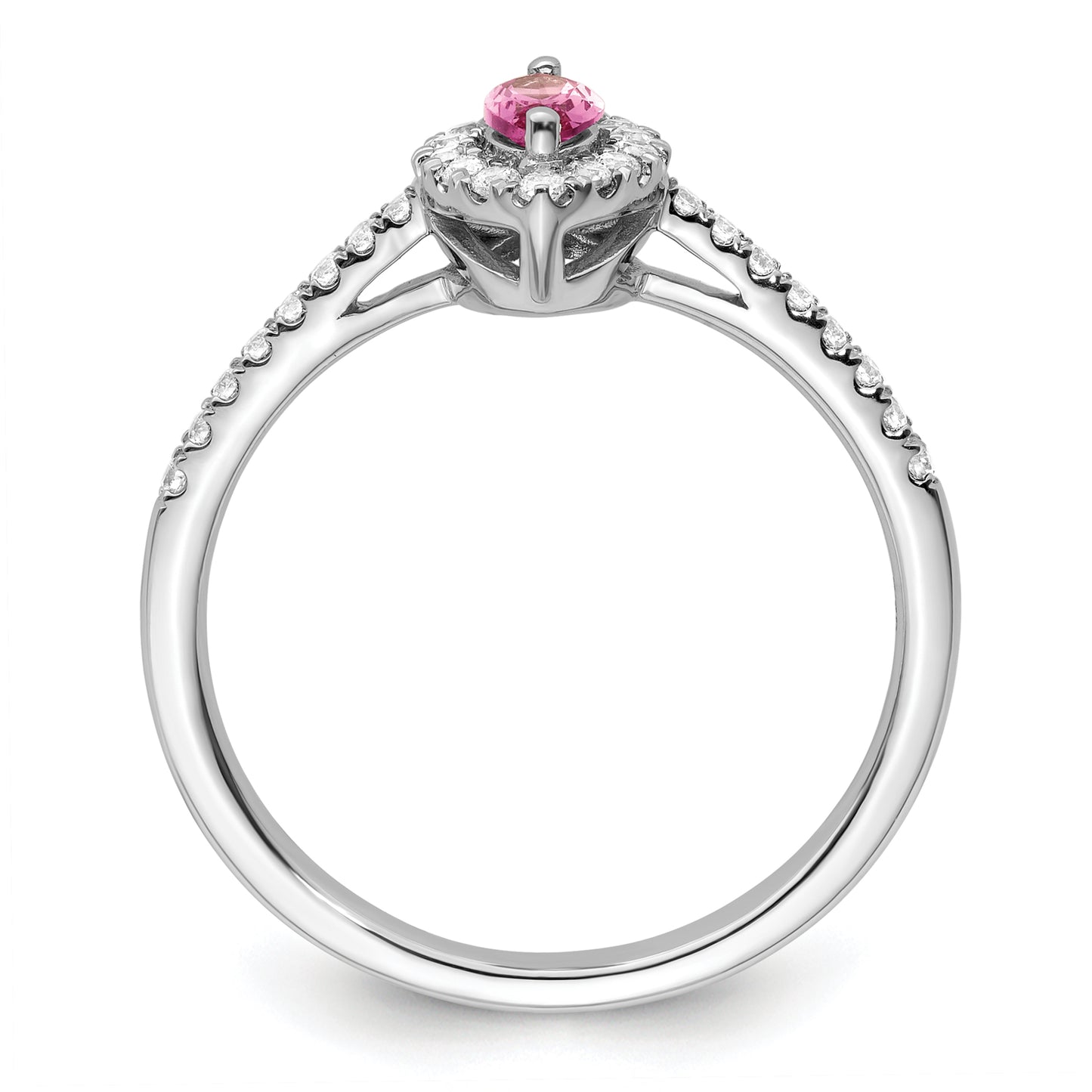 14k White Gold 1/5 Ct. Lab Grown Diamond VS/SI+ G+ and Lab Created Pink Sapphire October Birthstone Ring