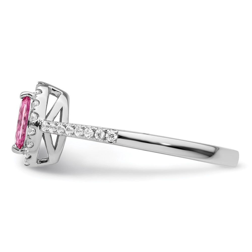 14k White Gold 1/5 Ct. Lab Grown Diamond VS/SI+ G+ and Lab Created Pink Sapphire October Birthstone Ring