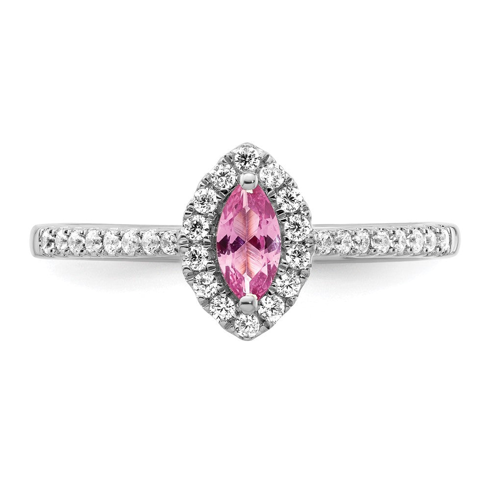 14k White Gold 1/5 Ct. Lab Grown Diamond VS/SI+ G+ and Lab Created Pink Sapphire October Birthstone Ring