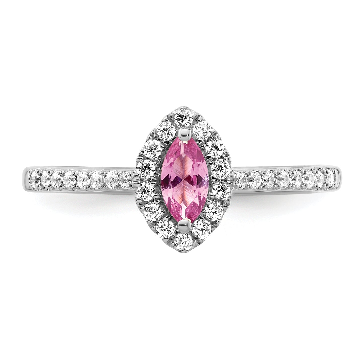 14k White Gold 1/5 Ct. Lab Grown Diamond VS/SI+ G+ and Lab Created Pink Sapphire October Birthstone Ring