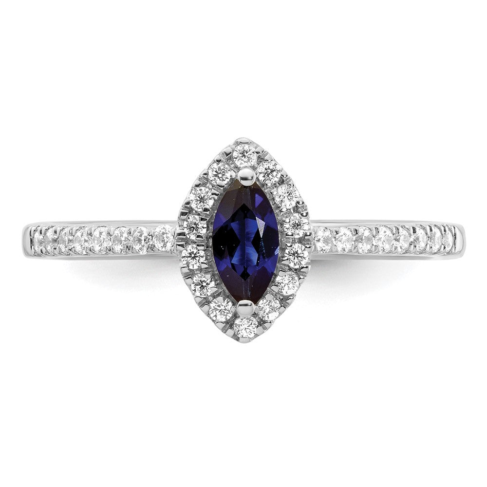 14k White Gold 1/5 Ct. Lab Grown Diamond VS/SI+ G+ and Lab Created Blue Sapphire September Birthstone Ring