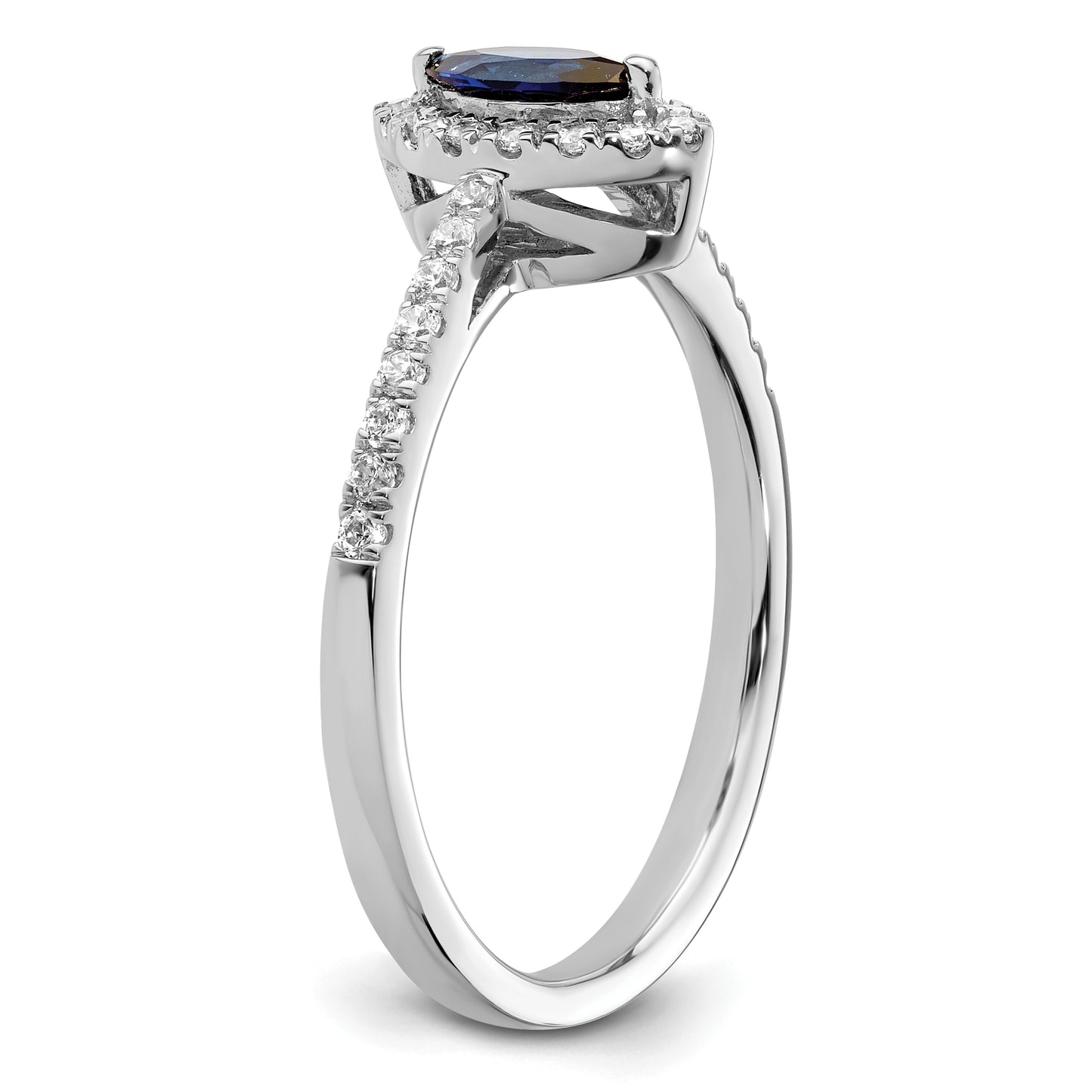 14k White Gold 1/5 Ct. Lab Grown Diamond VS/SI+ G+ and Lab Created Blue Sapphire September Birthstone Ring