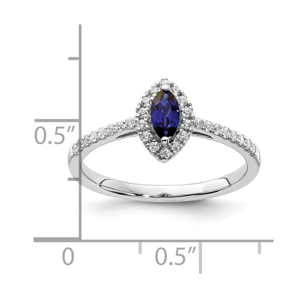 14k White Gold 1/5 Ct. Lab Grown Diamond VS/SI+ G+ and Lab Created Blue Sapphire September Birthstone Ring