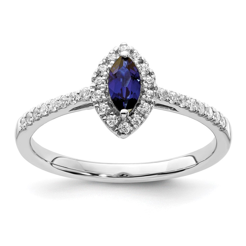 14k White Gold 1/5 Ct. Lab Grown Diamond VS/SI+ G+ and Lab Created Blue Sapphire September Birthstone Ring