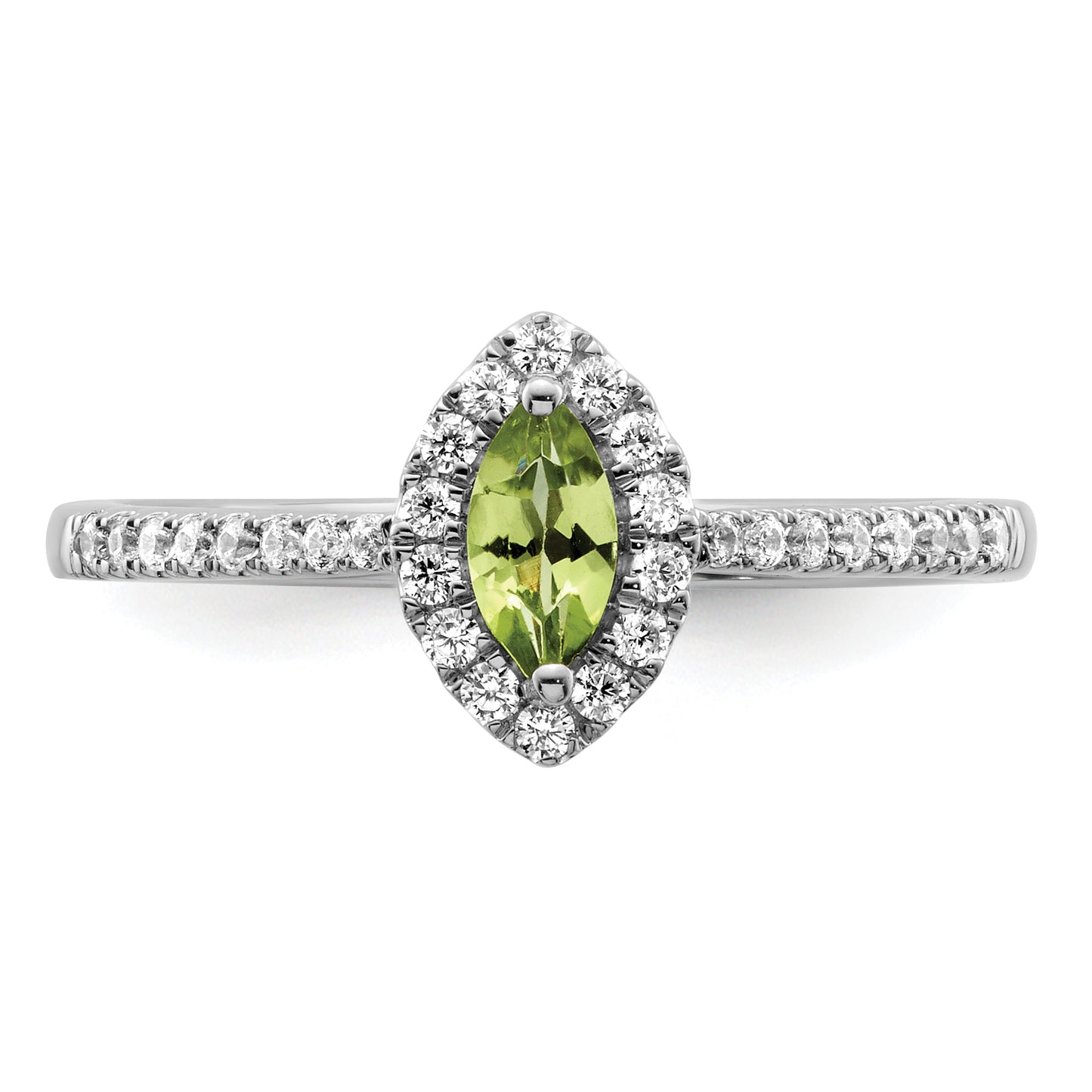 14k White Gold 1/5 Ct. Lab Grown Diamond VS/SI+ G+ and Peridot August Birthstone Ring