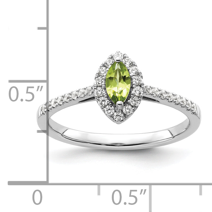 14k White Gold 1/5 Ct. Lab Grown Diamond VS/SI+ G+ and Peridot August Birthstone Ring