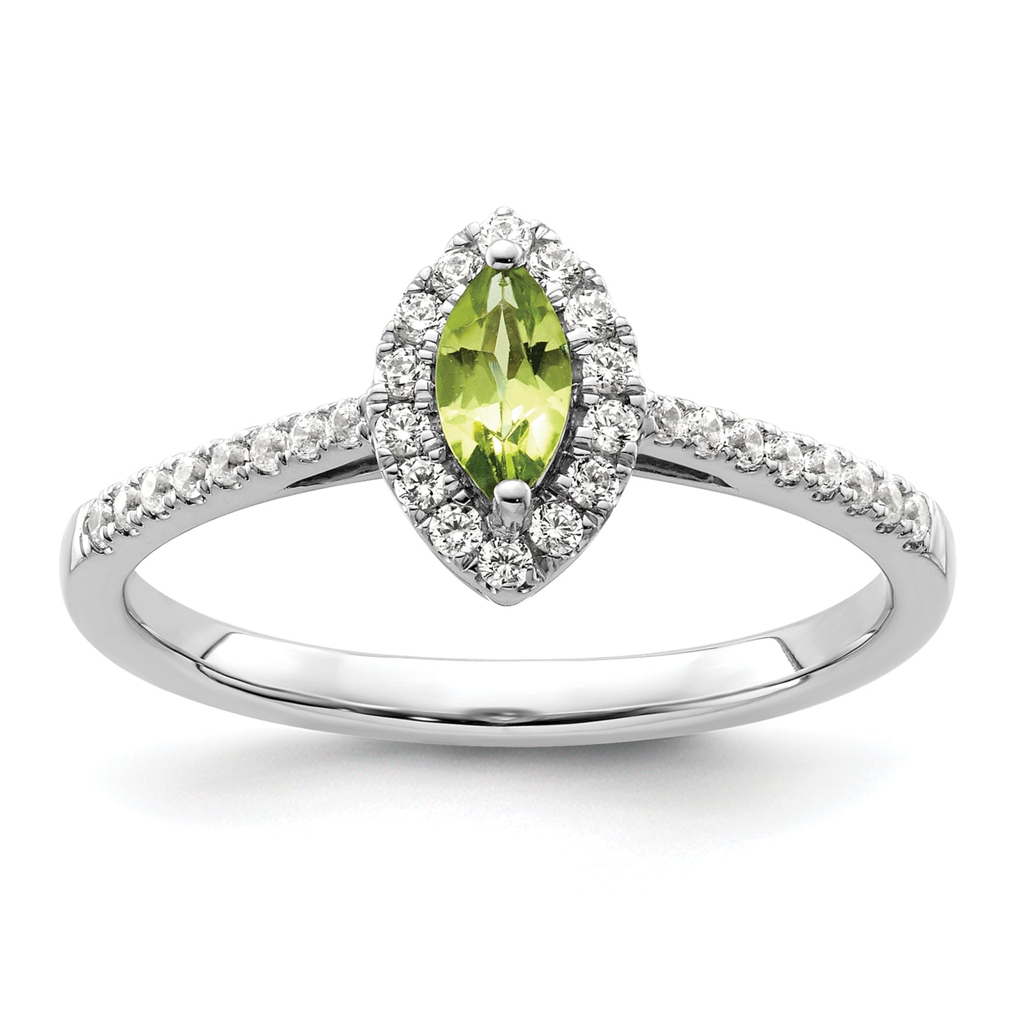 14k White Gold 1/5 Ct. Lab Grown Diamond VS/SI+ G+ and Peridot August Birthstone Ring