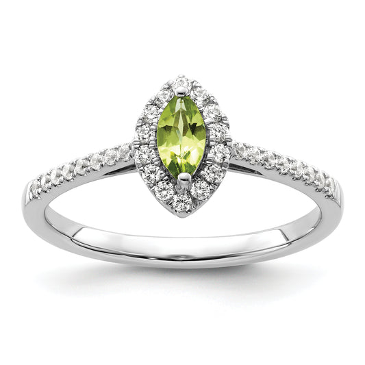 14k White Gold 1/5 Ct. Lab Grown Diamond VS/SI+ G+ and Peridot August Birthstone Ring