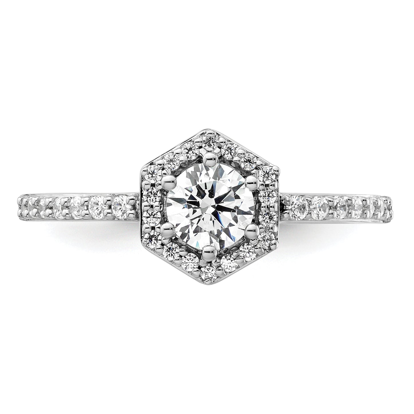 14k White Gold 5/8 Ct. Lab Grown Diamond VS/SI+ G+ Round Geometric Halo Engagement Ring