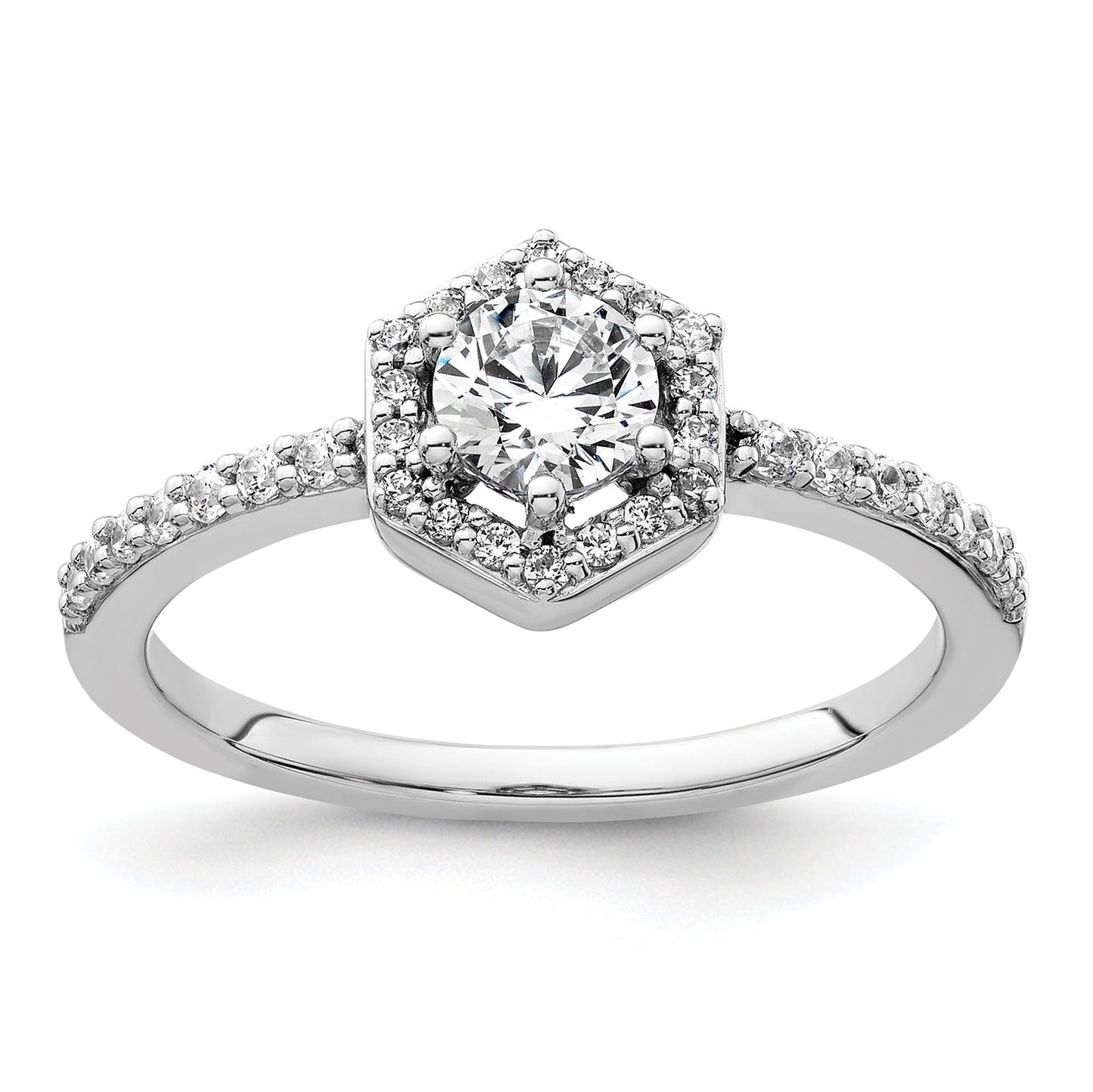 14k White Gold 5/8 Ct. Lab Grown Diamond VS/SI+ G+ Round Geometric Halo Engagement Ring