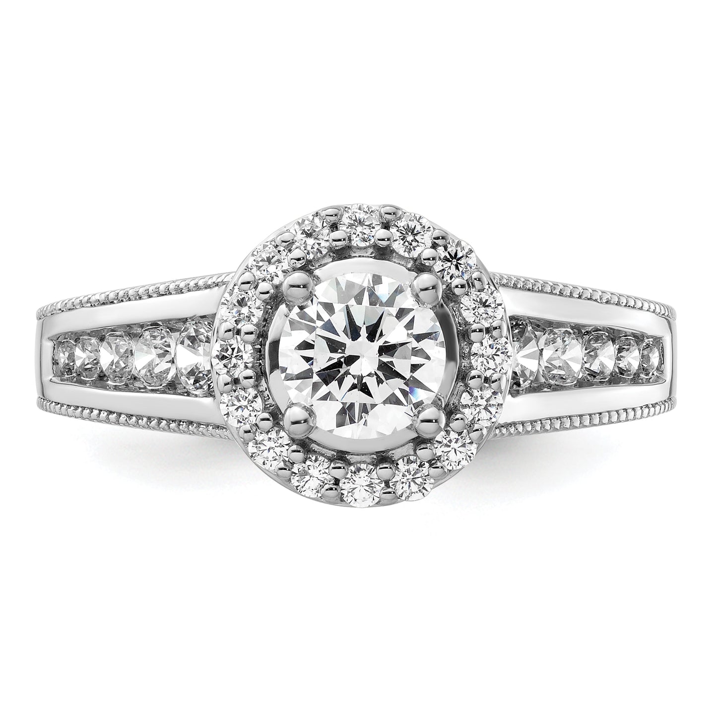 14k White Gold 1 Ct. Lab Grown Diamond VS/SI+ G+ Round Halo Engagement Ring