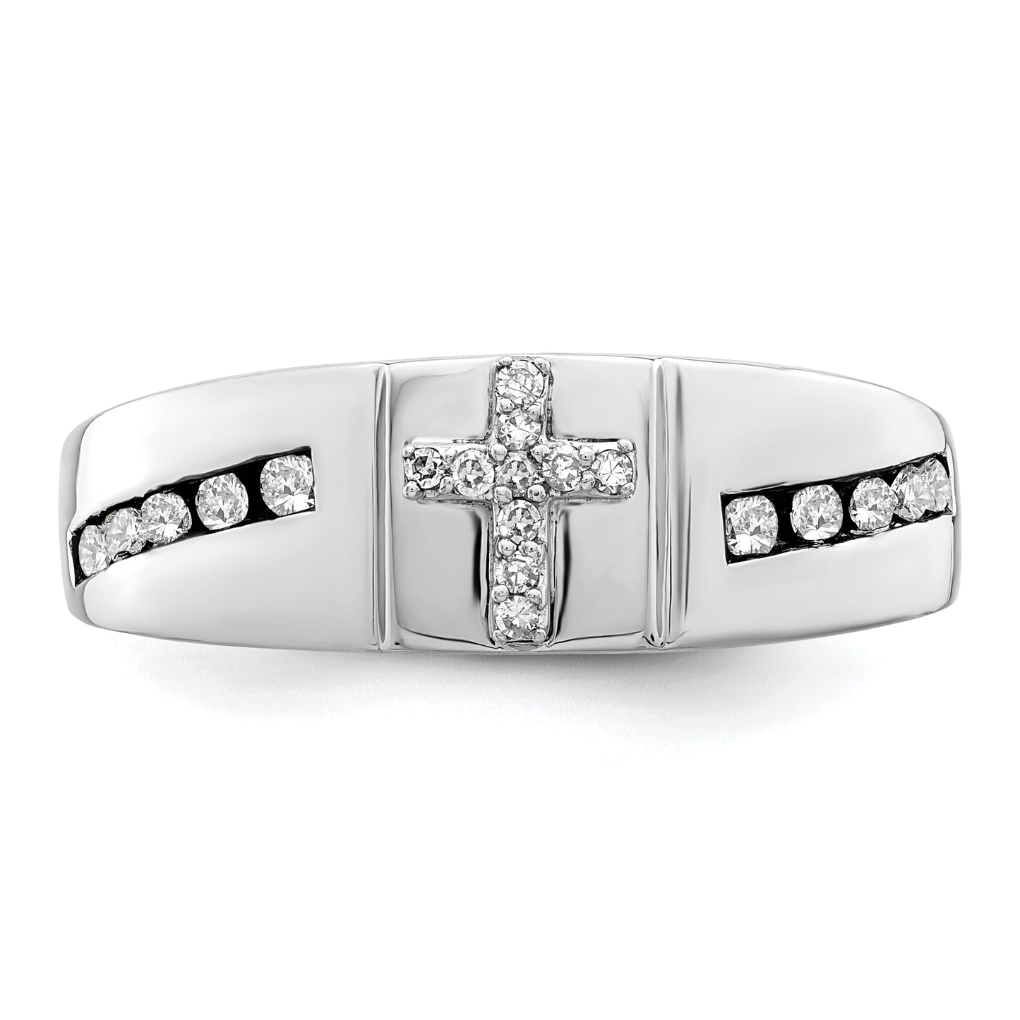 14k White Gold 1/4 Ct. Lab Grown Diamond VS/SI+ G+ Cross Men's Band Ring