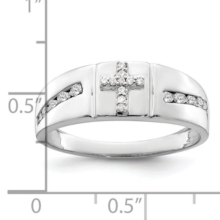 14k White Gold 1/4 Ct. Lab Grown Diamond VS/SI+ G+ Cross Men's Band Ring