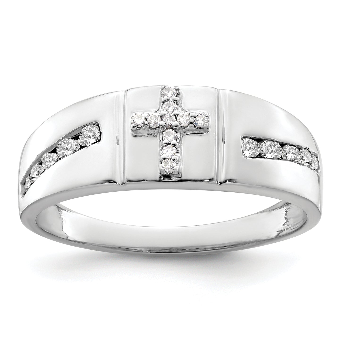 14k White Gold 1/4 Ct. Lab Grown Diamond VS/SI+ G+ Cross Men's Band Ring