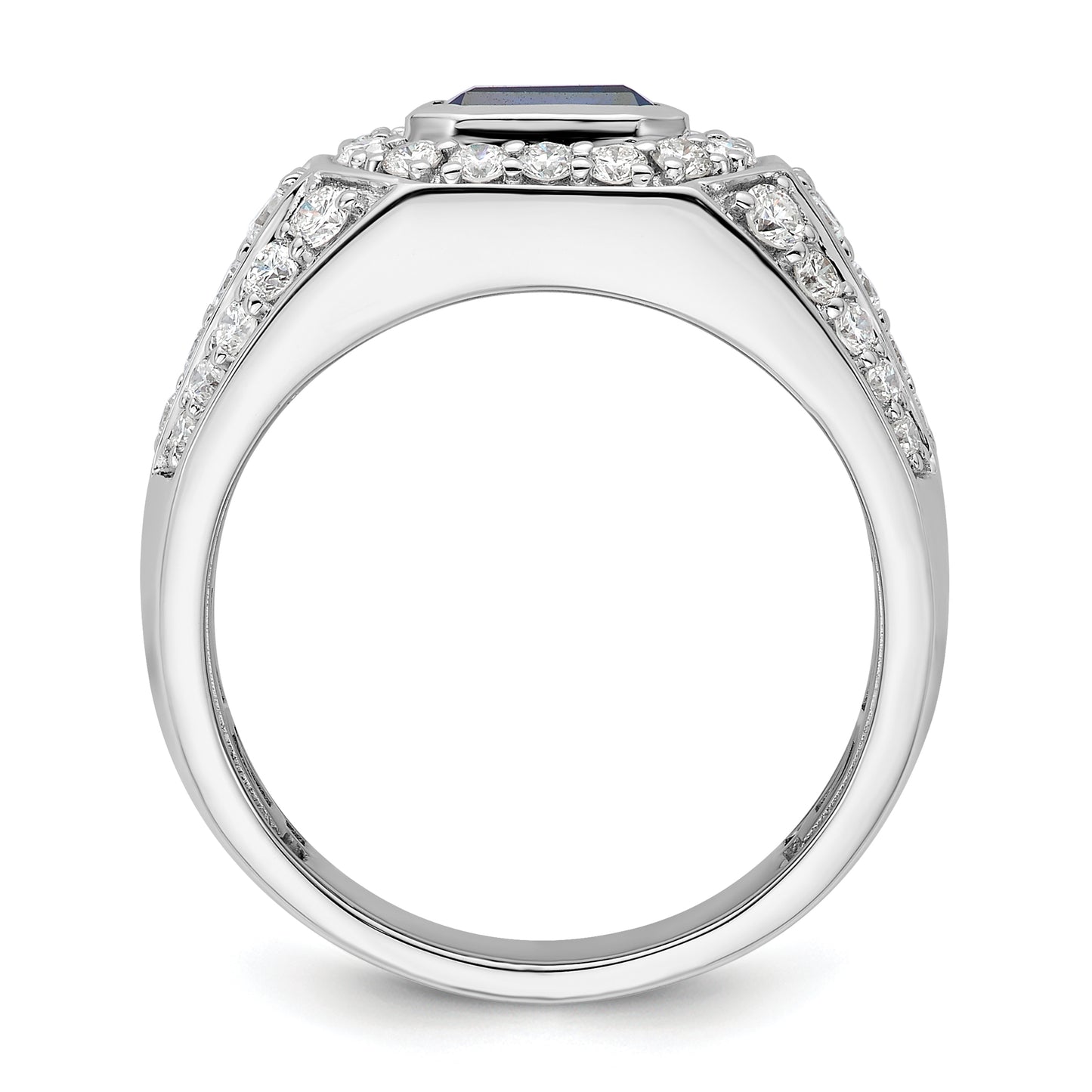 10k White Gold 1 7/8 Ct. Lab Grown Diamond VS/SI+ G+ and Lab Created Blue Sapphire Men's Ring