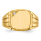 14K Yellow Gold 11.5X12.0mm Grooved Sides Open Back A Diamond Men'S Signet Ring