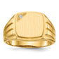 14K Yellow Gold 11.5X12.0mm Grooved Sides Open Back A Diamond Men'S Signet Ring