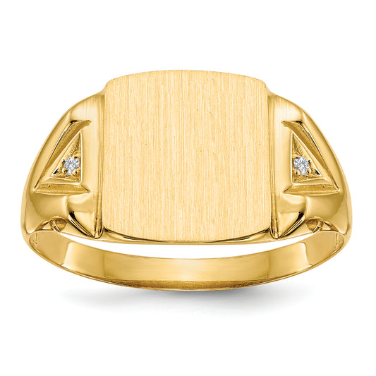 14K Yellow Gold 12.0X11.0mm Open Back Aaa Diamond Men'S Signet Ring