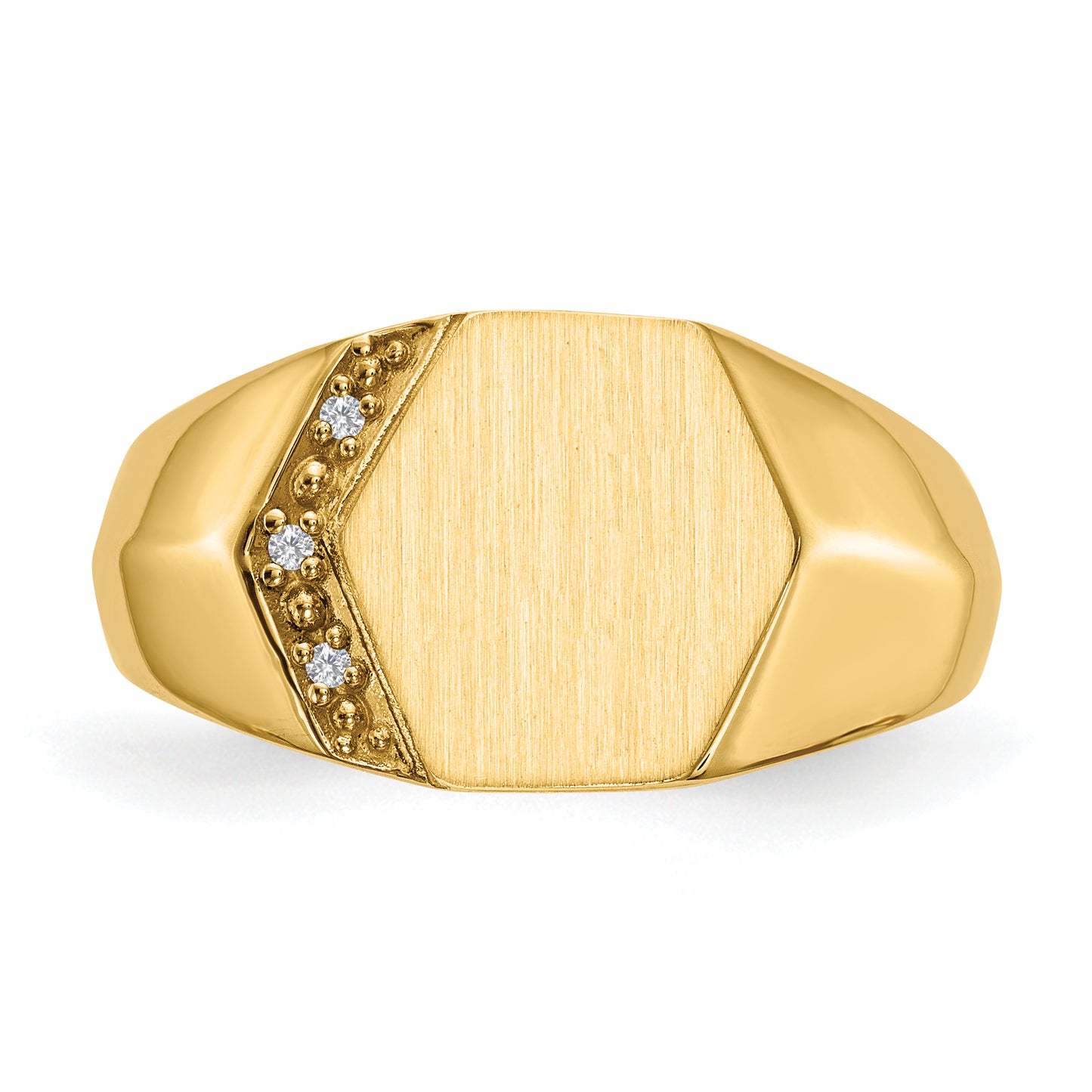 14K Yellow Gold 11.5X11.5mm Open Back A Diamond Men'S Signet Ring