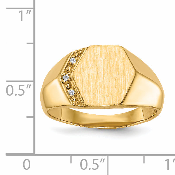 14K Yellow Gold 11.5X11.5mm Open Back A Diamond Men'S Signet Ring