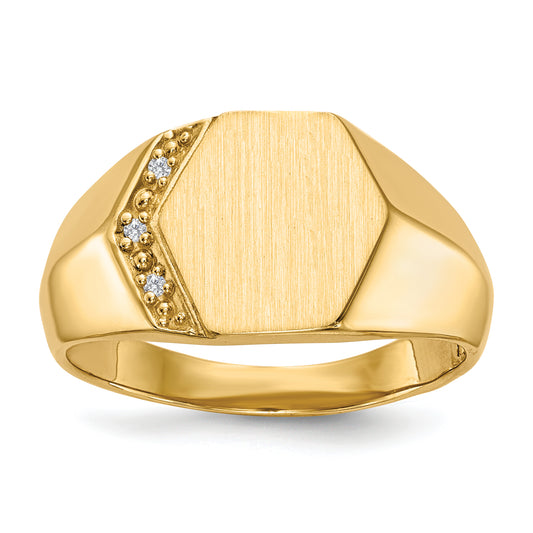 14K Yellow Gold 11.5X11.5mm Open Back A Diamond Men'S Signet Ring