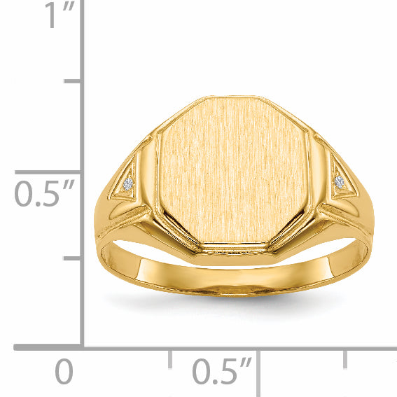 14K Yellow Gold 12.5X11.5mm Open Back A Diamond Men'S Signet Ring